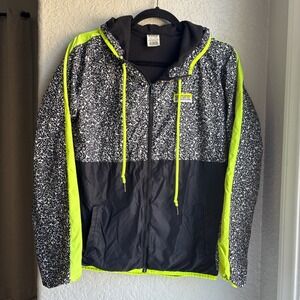 PINK Victoria's Secret XS Windbreaker Anorak Jacket Black Neon Hooded Sporty